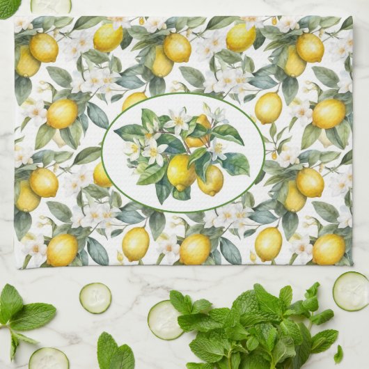 Waterverf Lemon Tree Theedoek (Gevouwen)