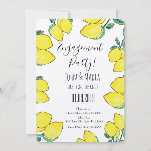 Waterverf Lemon Vine Border Engagement Party Kaart (Voorkant)