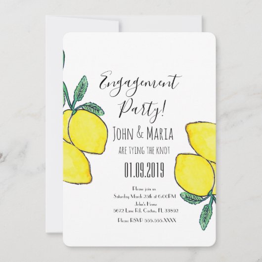 Waterverf Lemon Vine Greenery Engagement Party Kaart (Voorkant)