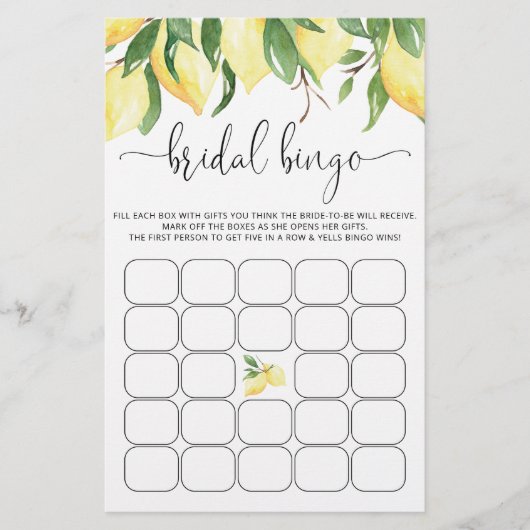 Waterverf Lemon Vrijgezellenfeest Bingo Spel (Voorkant)