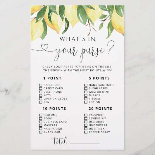 Waterverf Lemon Wat zit er in je Purse Game (Voorkant)