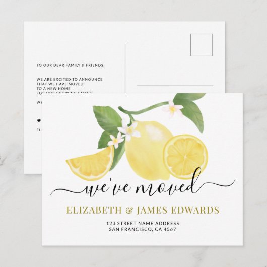 Waterverf Lemon We hebben adreswijziging verplaats Aankondigingskaart (Voorkant / Achterkant)