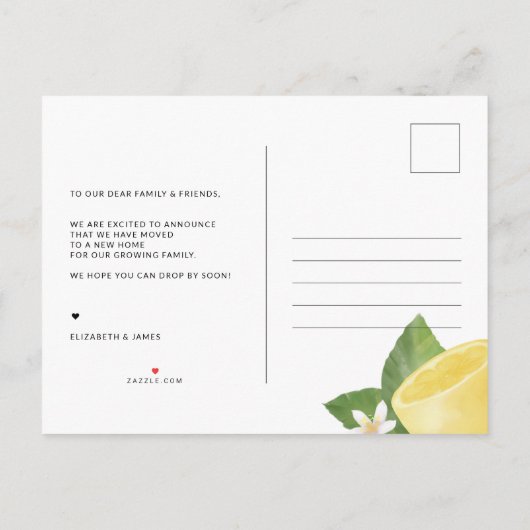 Waterverf Lemon We hebben adreswijziging verplaats Aankondigingskaart (Achterkant)