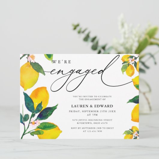 Waterverf Lemon We zijn een Engaged Party Kaart (Staand voorkant)
