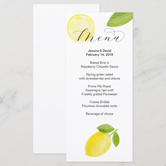 Waterverf Lemon Wedding Menu (Voorkant / Achterkant)