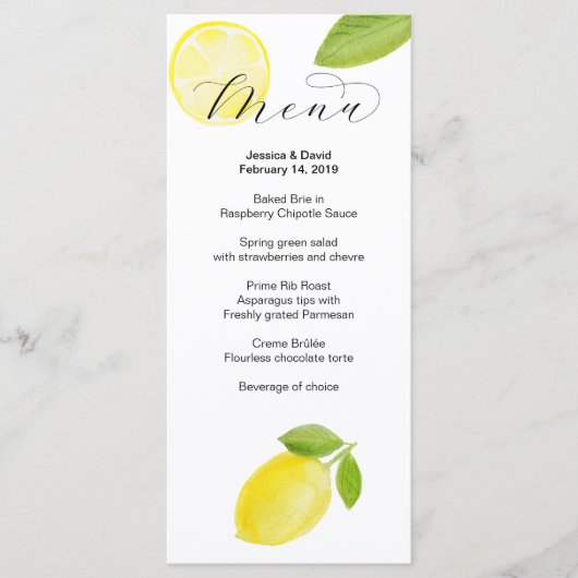 Waterverf Lemon Wedding Menu (Voorkant)