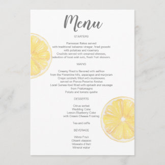 Waterverf Lemon Wedding Menu