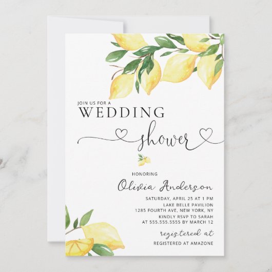 Waterverf Lemon Wedding Shower Kaart (Voorkant)