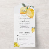 Waterverf Lemon White Floral Citrus Wedding All In One Uitnodiging (Binnen)