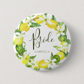 Waterverf Lemon Wreath Bride Vrijgezellenfeest Ronde Button 5,7 Cm (Voorkant)