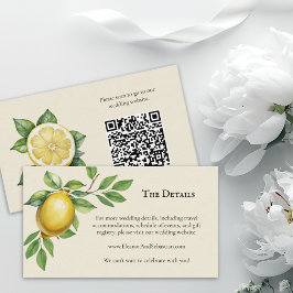 Waterverf Lemon Yellow Rustic Wedding QR-code Informatiekaartje
