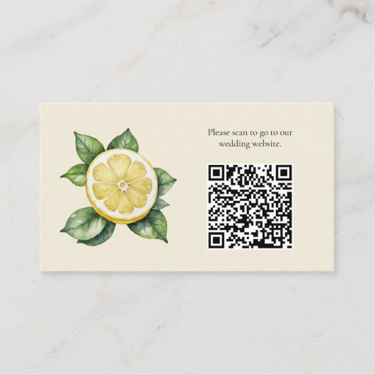 Waterverf Lemon Yellow Rustic Wedding QR-code Informatiekaartje (Achterkant)