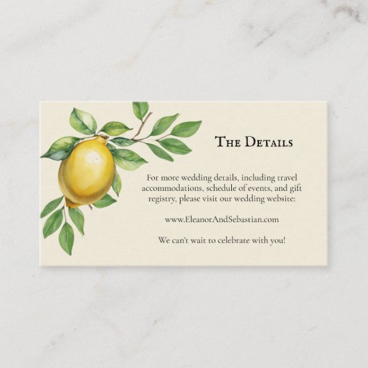 Waterverf Lemon Yellow Rustic Wedding QR-code Informatiekaartje (Voorkant)