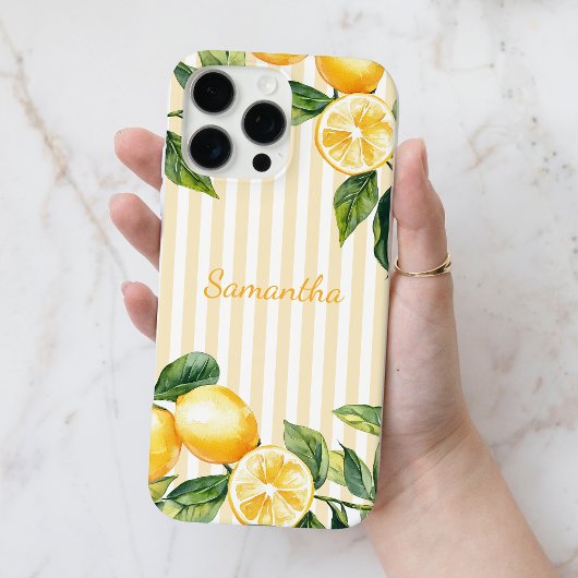 Waterverf Lemon Yellow Stripes Persoonlijke naam Case-Mate iPhone Case