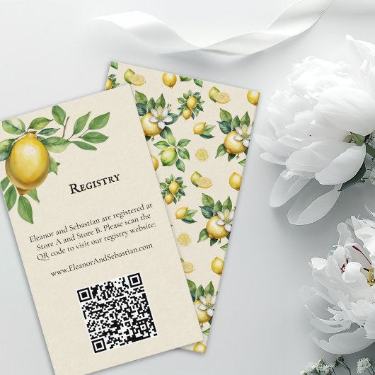 Waterverf Lemon Yellow Wedding Registry QR-code Informatiekaartje