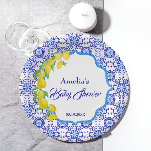 Waterverf Lemons Amalfi Baby shower Papieren Bordje