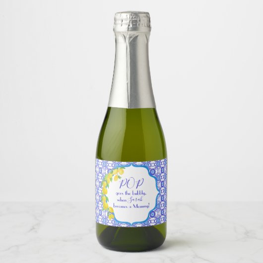 Waterverf Lemons Amalfi Baby shower Pop Sparkling Wijnetiket (Voorkant)