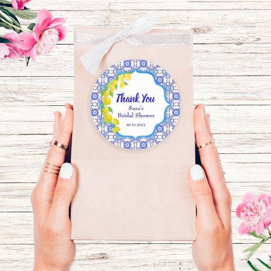 Waterverf Lemons Amalfi Bridal Hartelijk dank Ronde Sticker