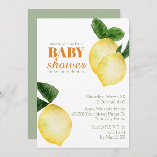 Waterverf Lemons Baby shower Kaart (Voorkant / Achterkant)