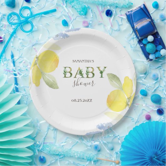 Waterverf Lemons Baby shower Papieren Bordje (Feest)
