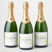 Waterverf Lemons Baby shower Sparkling Wijnetiket (Flessen)