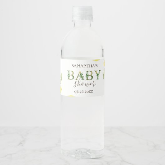 Waterverf Lemons Baby shower Waterfles Etiket (Voorkant)