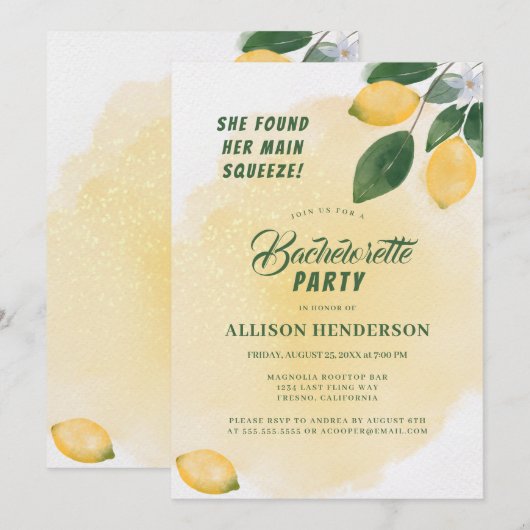 Waterverf Lemons Bachelorette Kaart (Voorkant / Achterkant)