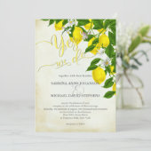 Waterverf Lemons Blossom en Greenery Wedding Kaart (Staand voorkant)
