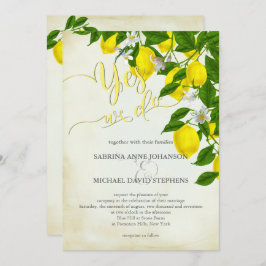 Waterverf Lemons Blossom en Greenery Wedding Kaart
