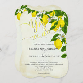 Waterverf Lemons Blossom en Greenery Wedding Kaart