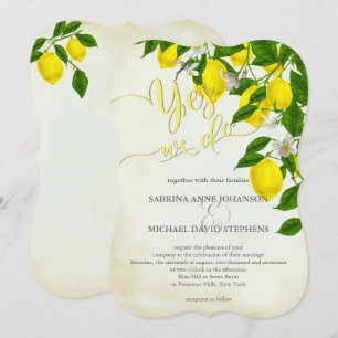 Waterverf Lemons Blossom en Greenery Wedding Kaart