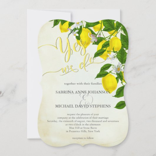 Waterverf Lemons Blossom en Greenery Wedding Kaart (Voorkant)