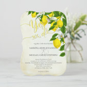 Waterverf Lemons Blossom en Greenery Wedding Kaart (Staand voorkant)