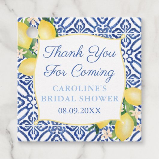 Waterverf Lemons Blue Amalfi Tegels Dank u Bedankjes Labels (Voorkant)