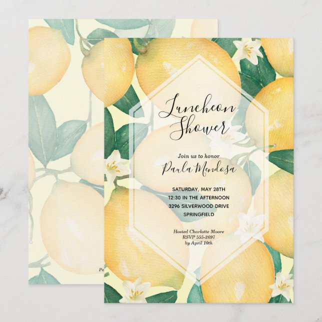 Waterverf Lemons Bridal Shower Invitations (Voorkant / Achterkant)
