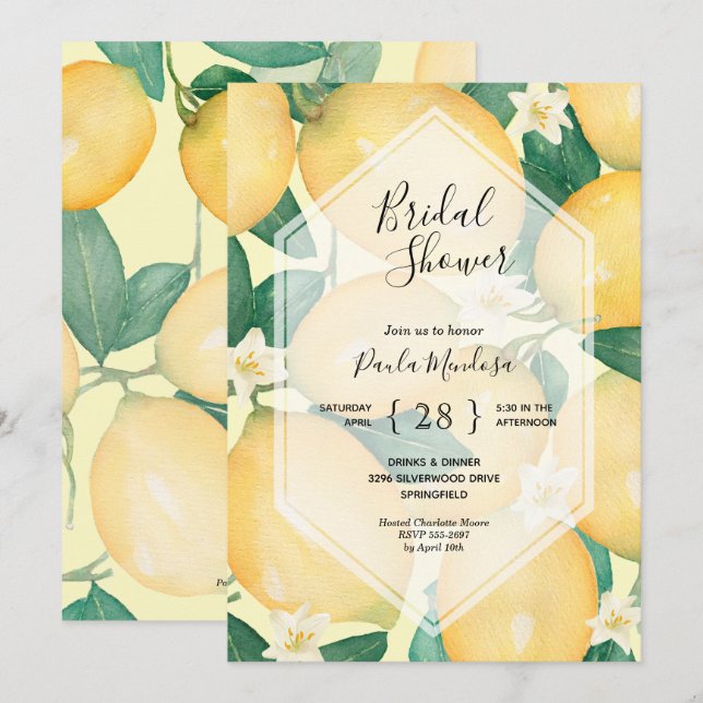 Waterverf Lemons Bridal Shower Invitations (Voorkant / Achterkant)