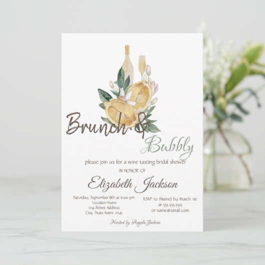 Waterverf Lemons Brunch & Bubbly Vrijgezellenfeest Kaart (Staand voorkant)