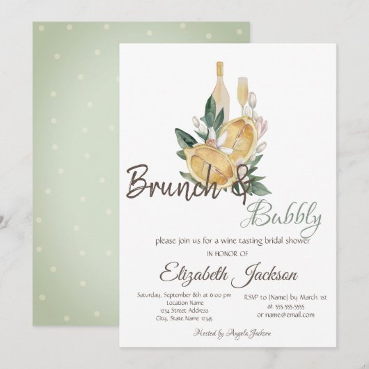 Waterverf Lemons Brunch & Bubbly Vrijgezellenfeest Kaart (Voorkant / Achterkant)