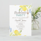 Waterverf Lemons Champagne Glass Bachelorette Kaart (Staand voorkant)
