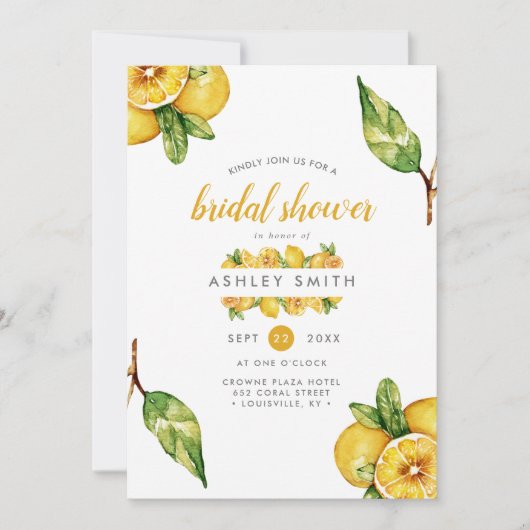 Waterverf Lemons Citrus Modern Vrijgezellenfeest Kaart (Voorkant)