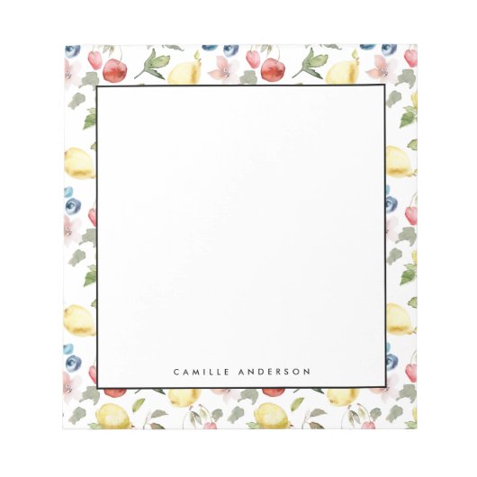 Waterverf Lemons en Berries Patroon op maat Notitieblok (Voorkant)