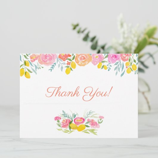Waterverf Lemons en bloemen Hartelijk dank Bedankkaart (Staand voorkant)