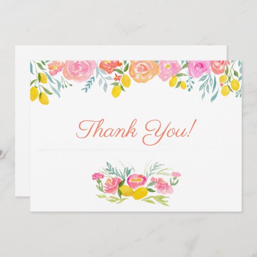 Waterverf Lemons en bloemen Hartelijk dank Bedankkaart (Voorkant / Achterkant)