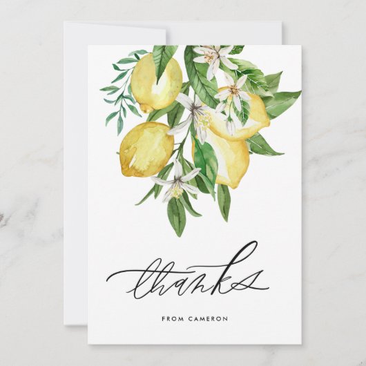 Waterverf Lemons en Blossoms Verjaardagsfeest Bedankkaart (Voorkant)
