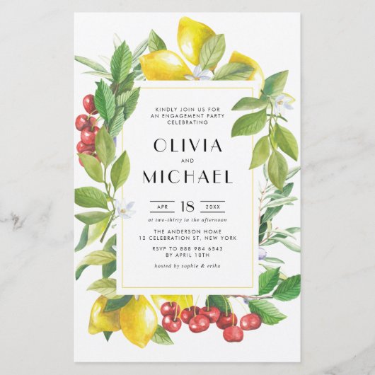 Waterverf Lemons en Cranberries Engagement Party (Voorkant)
