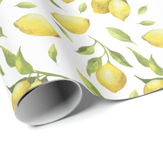  Waterverf Lemons en Greenery Pattern Cadeaupapier (Rol Hoek)