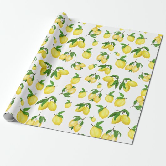 Waterverf Lemons en Greenery Pattern Cadeaupapier (Uitgerold)
