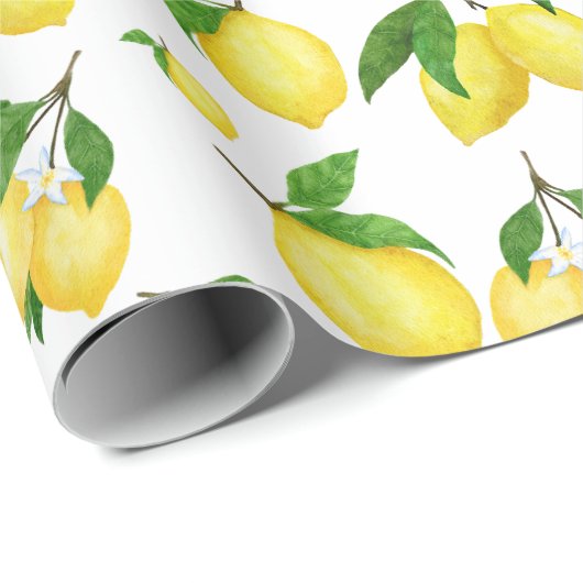 Waterverf Lemons en Greenery Pattern Cadeaupapier (Rol Hoek)