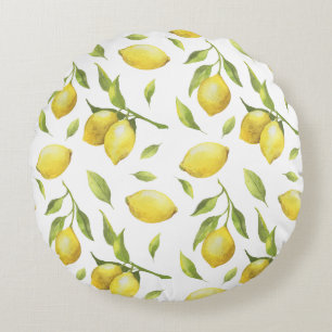 Waterverf Lemons en Greenery Pattern Rond Kussen