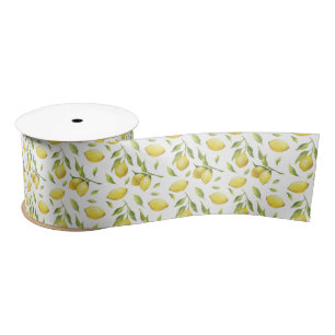 Waterverf Lemons en Greenery Pattern Satijnen Lint